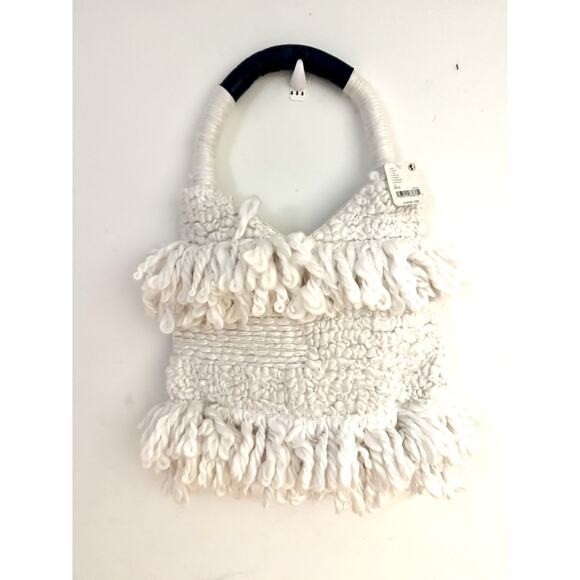 Free People Boho Cream Oslo Tote NWT $148 Indie Bohemian Woven Fringe Hippy - Picture 2 of 10